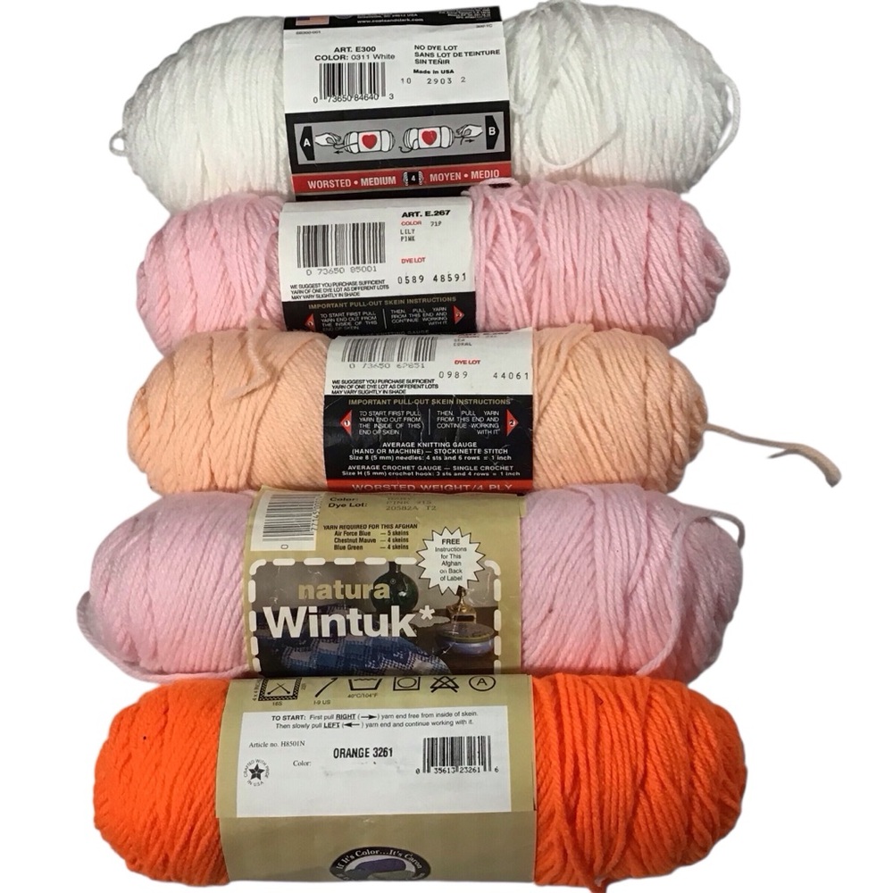 Yarn Bundle Caron Red Heart Wintuk Knitting Crochet White Pink Lily - Picture 3 of 14
